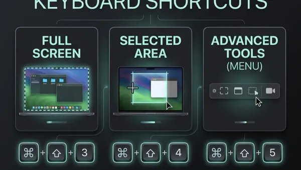 Mac keyboard shortcut to take a screenshot of a selected area in use on a laptop