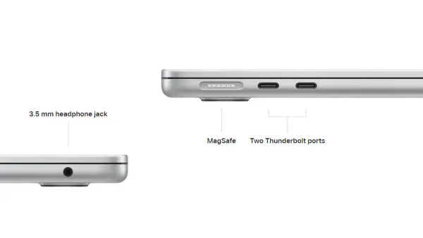 MacBook Air 15 inch M5 showing USB-C port used for HDMI connection