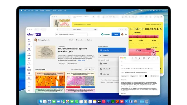 MacBook Air 15 inch M5 showing macOS update screen on desk