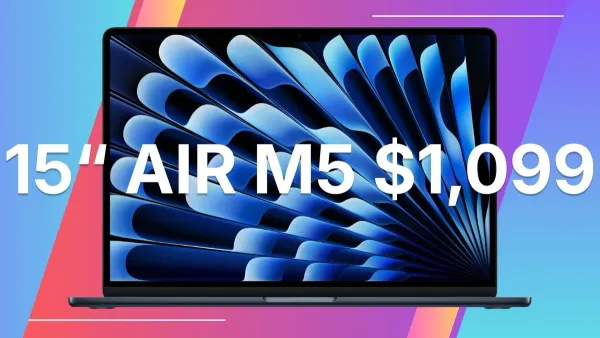 MacBook Air 15 inch M5 official price in USA displayed on screen next to keyboard