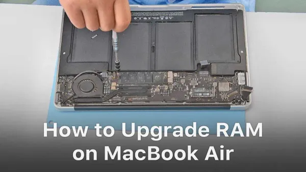 MacBook Air 15 inch M5 can RAM be upgraded shown with laptop and RAM modules