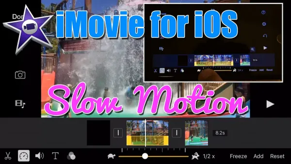 Editing a slow motion video in iMovie on a laptop showing timeline and speed controls