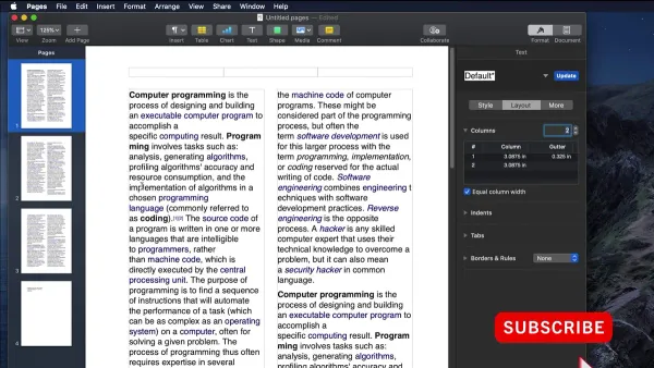 How to make two columns in Pages shown on a MacBook screen