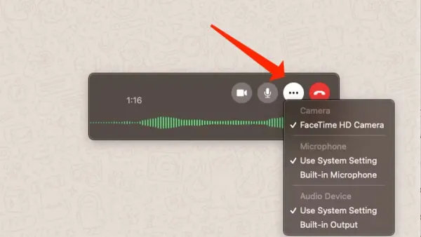 User making video calls in WhatsApp Desktop on Mac with camera and microphone enabled
