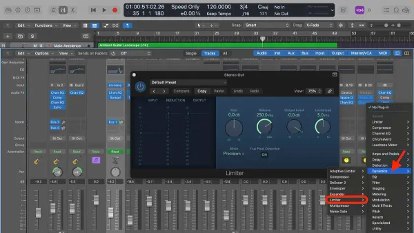 Music producer mastering a song in Logic Pro on a computer screen