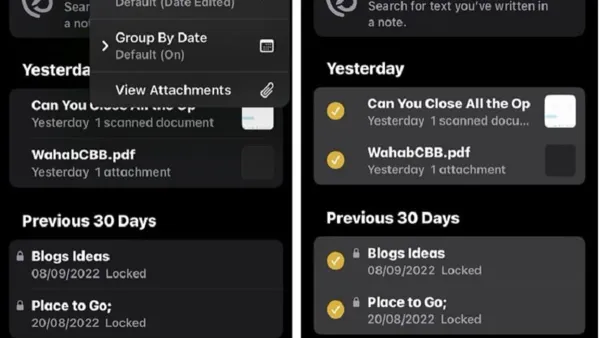 How to move notes between folders in Notes app shown on a tablet screen