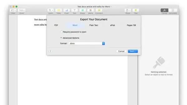 User opening a.docx file on a MacBook laptop screen