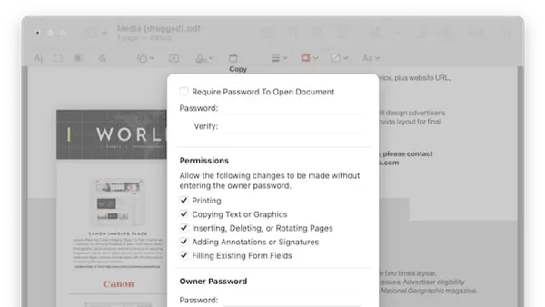 How to password protect a PDF in Preview on Mac shown on a laptop screen