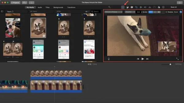 How to picture in picture in iMovie shown on laptop screen with video editing interface