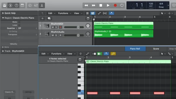 Music producer quantizing MIDI in Logic Pro on a computer screen