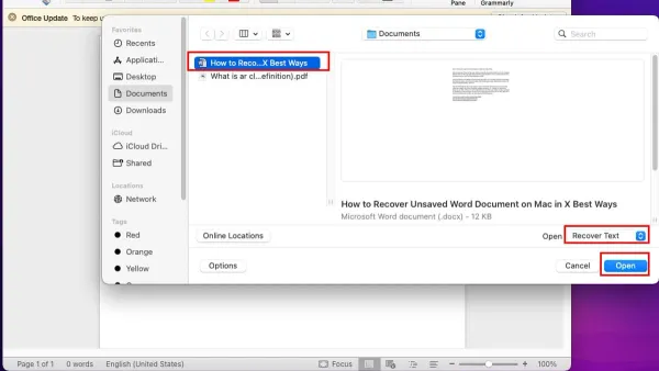 How to recover unsaved document in Microsoft Word on Mac shown on a MacBook screen
