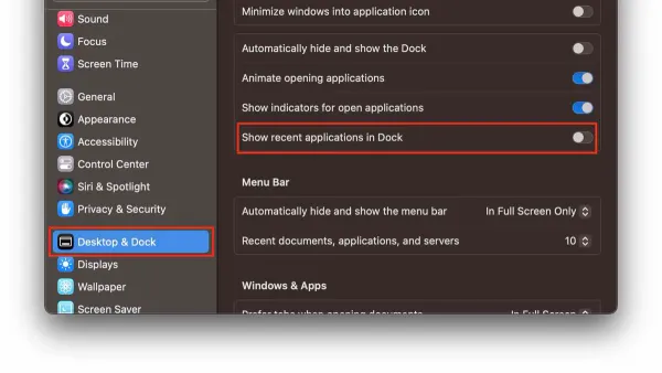 Mac screen displaying Dock with recent apps and how to remove recent apps from Dock on Mac