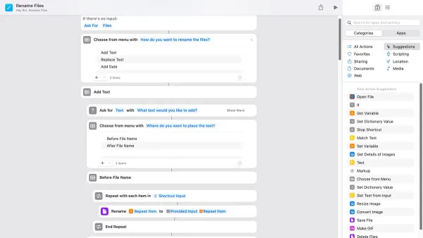 User renaming files automatically using the Shortcuts app on an iPhone