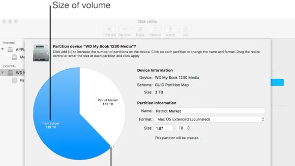 User resizing a partition in Disk Utility on a MacBook screen