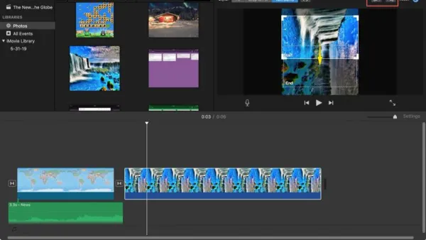 How to rotate a video in iMovie shown on MacBook screen with editing timeline visible