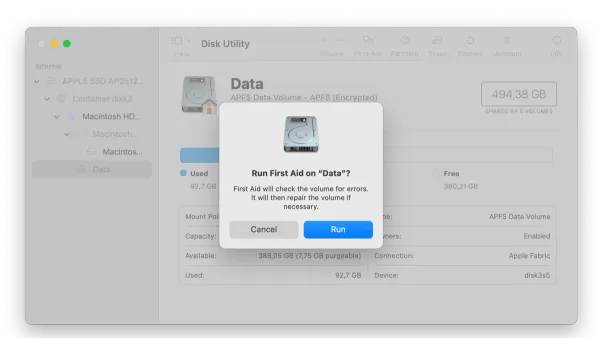 How to run First Aid in Disk Utility on a MacBook screen