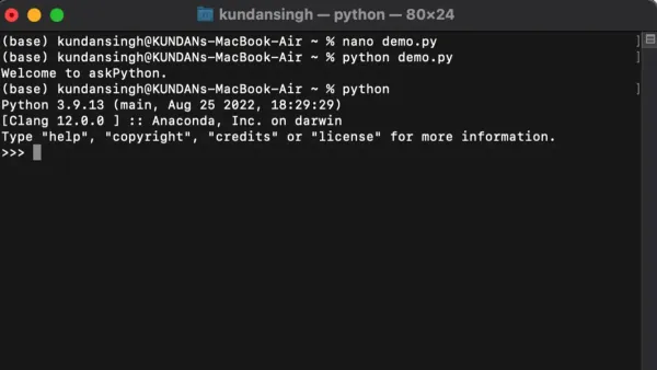 Mac Terminal window running Python script showing how to run Python scripts in Mac Terminal