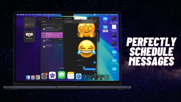 How to schedule a message in Messages on Mac shown on laptop screen