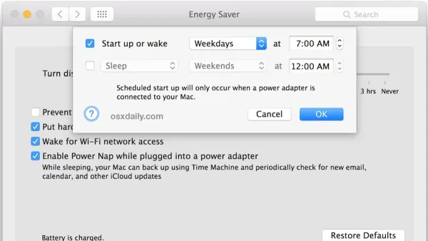 User scheduling sleep and wake on Mac using system settings for better energy management