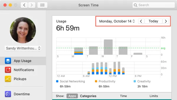 Daily usage report in Screen Time on Mac displayed on a MacBook screen