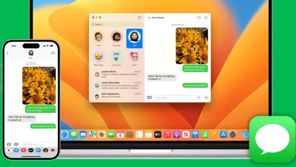 How to send SMS from Mac in Messages on Mac shown with MacBook and iPhone
