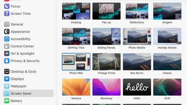 How to set a screen saver on Mac displayed on MacBook screen with settings open