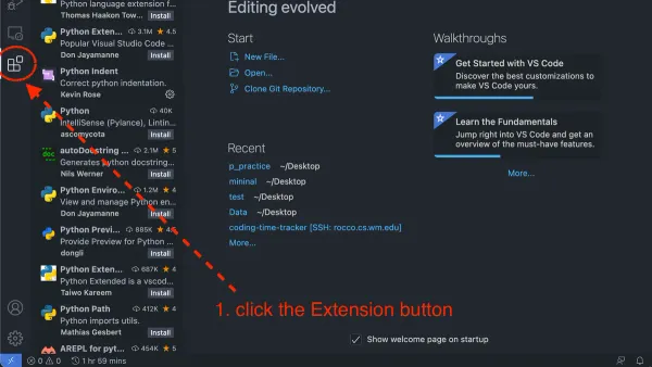 Developer setting up Python in VS Code on Mac with terminal and code editor visible
