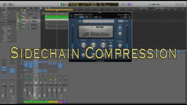 Audio engineer setting up sidechain compression in Logic Pro on a computer screen