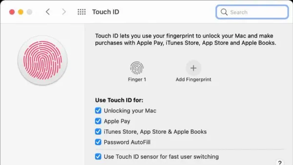 User setting up Touch ID on MacBook for secure access
