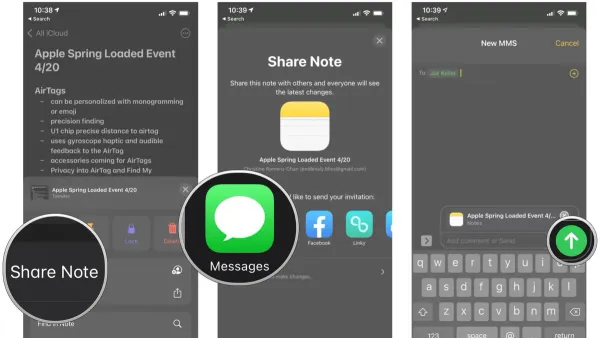 Person sharing a note to collaborate in Notes app on tablet