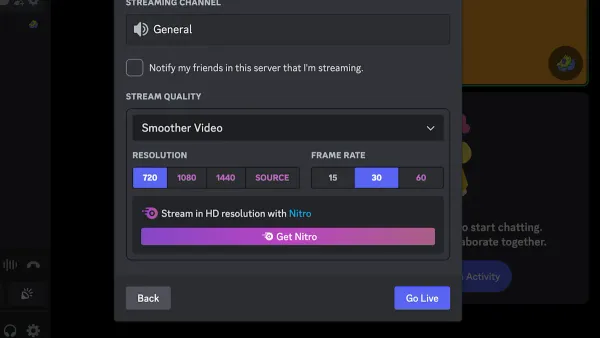 User sharing screen with audio on Discord using a Mac laptop