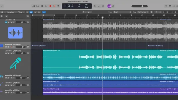 Music producer using Logic Pro to split stems with Stem Splitter plugin