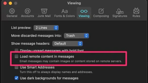 How to stop Mail from loading remote images in Mail app settings on smartphone screen