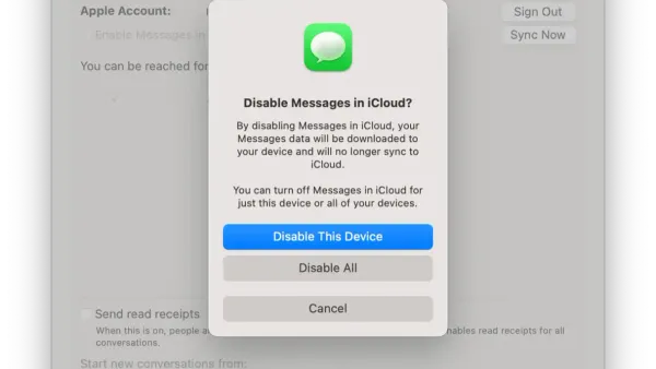 User adjusting settings to stop messages syncing to Mac in Messages app on MacBook