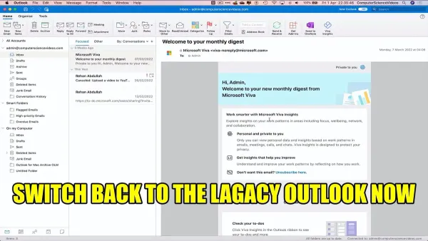 How to switch back to legacy Outlook in Outlook on Mac on a MacBook screen