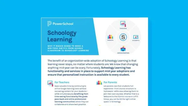 Teacher switching from Google Classroom to Schoology on laptop in classroom