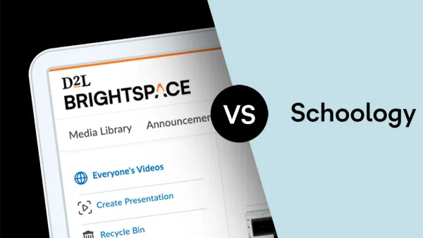 Educator helping a student with switching from Schoology to Brightspace on a laptop