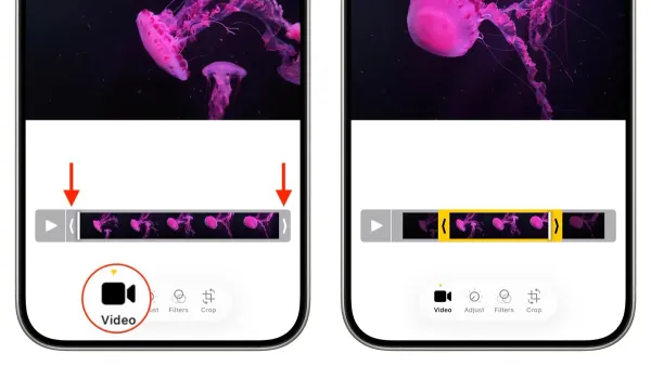 Person trimming a video in Photos app on an iPhone screen