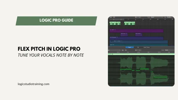 Music producer tuning vocals with Flex Pitch in Logic Pro on computer screen