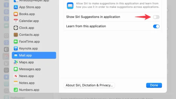 How to turn off Siri suggestions on Mac shown on a Mac laptop screen
