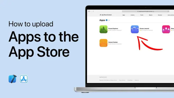Developer uploading an app to App Store Connect in Xcode on a MacBook