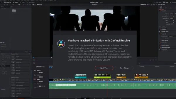 How to use free version limits in DaVinci Resolve on Mac editing interface on a MacBook