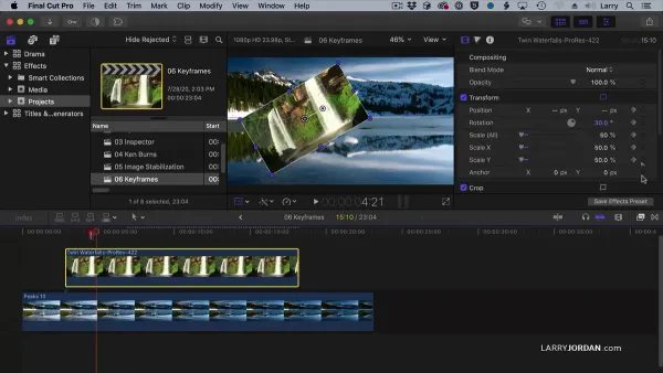 Person using Final Cut Pro to add keyframes for smooth video and audio editing