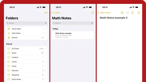 User writing math notes in the Notes app on iPad using Apple Pencil