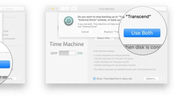 Mac computer showing Time Machine with two backup drives connected for reliable Mac backup